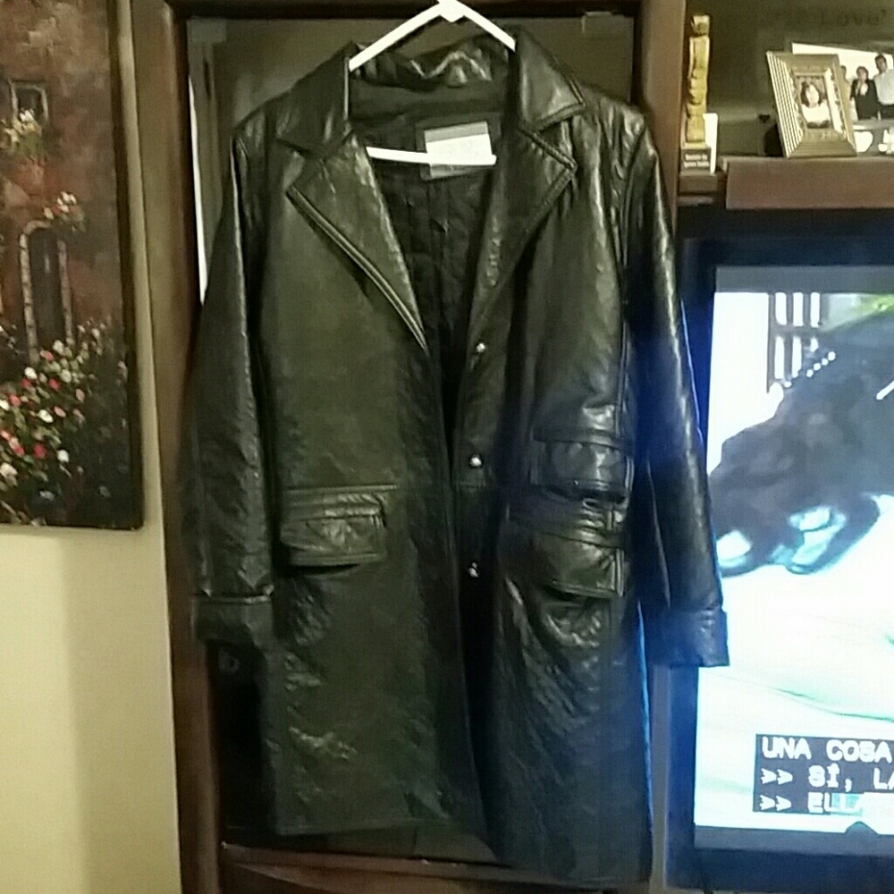 women's leather 3/4 trench coat